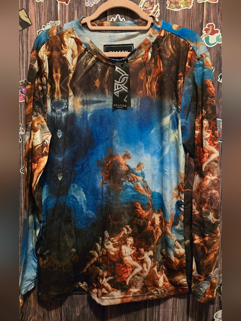 Reason Men’s Long-Sleeve Baroque Print Shirt in Blue and Brown